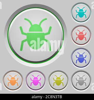 Set of color bug sunk push buttons. Stock Vector