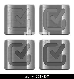 Set of checkmark buttons vector in brushed metal style. Stock Vector