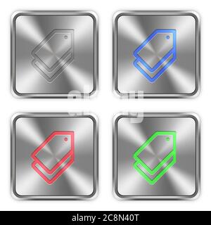 Color tags icons engraved in glossy steel push buttons. Stock Vector
