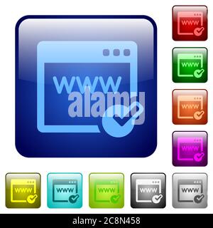 Set of domain registration color glass rounded square buttons Stock Vector