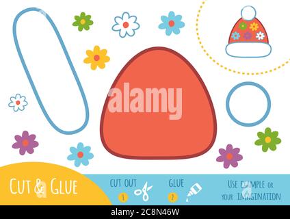 Education paper game for children, Knitted hat. Use scissors and glue to create the image. Stock Vector