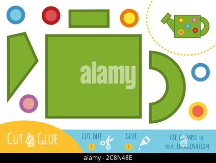 Education paper game for children, Watering can. Use scissors and glue to create the image. Stock Vector