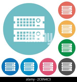 Flat rack servers icon set on round color background. Stock Vector