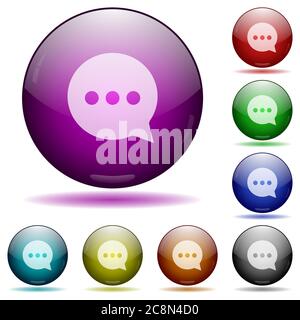 Set of color Working chat glass sphere buttons with shadows. Stock Vector