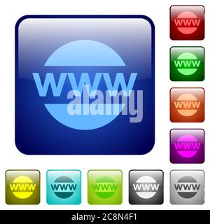 Set of domain color glass rounded square buttons Stock Vector
