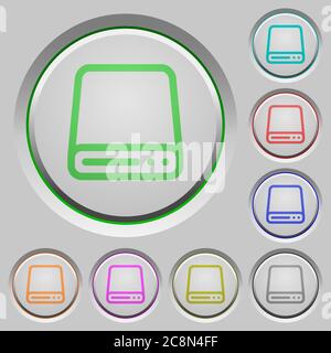 Set of color Hard disk sunk push buttons. Stock Vector