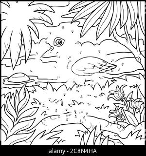 Vector forest color by number activity with fir trees, river, sun and bird  red fish. Summer road trip coloring and counting game. Funny coloration  page for kids with nature scene. 9012268 Vector