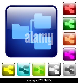 Set of shared folders color glass rounded square buttons Stock Vector