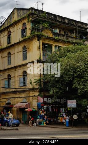 Street scene downtown Yangon, Myanmar, formally Rangoom, Burma Stock Photo