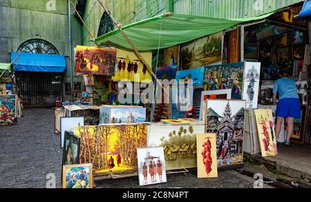 Artwork as souvenirs for tourists,shopping at a gallery in Yangon, Myanmar Stock Photo