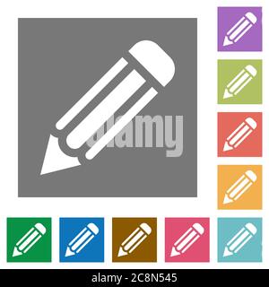 Pencil flat icon set on color square background. Stock Vector