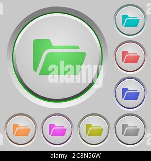 Set of color Folder open sunk push buttons. Stock Vector