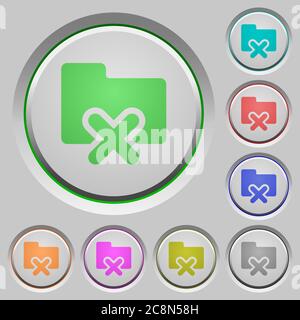 Set of color Folder cancel sunk push buttons. Stock Vector