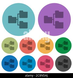 Color shared folders flat icon set on round background. Stock Vector