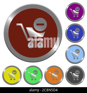 Set of color glossy coin-like remove from cart buttons. Stock Vector