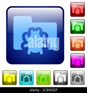 Set of bug folder color glass rounded square buttons Stock Vector