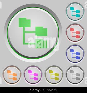 Set of color Folder structure sunk push buttons. Stock Vector
