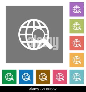 Web search flat icon set on color square background. Stock Vector