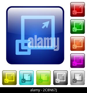 Set of maximize window color glass rounded square buttons Stock Vector