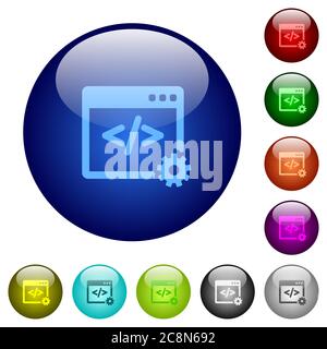 Set of color web development glass web buttons. Stock Vector
