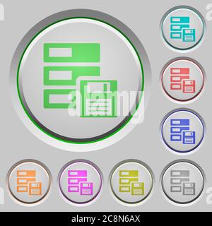 Set of color backup sunk push buttons. Stock Vector