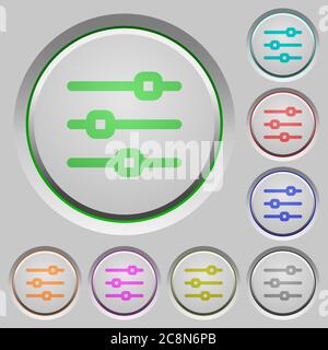 Set of color Horizontal adjustment sunk push buttons. Stock Vector