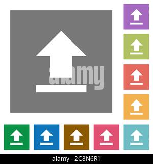 Upload flat icon set on color square background. Stock Vector