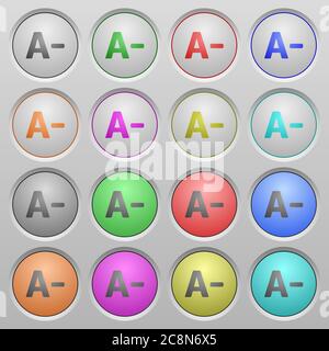 Set of Decrease font size plastic sunk spherical buttons. Stock Vector