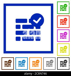 Set of color square framed Active firewall flat icons on white background Stock Vector