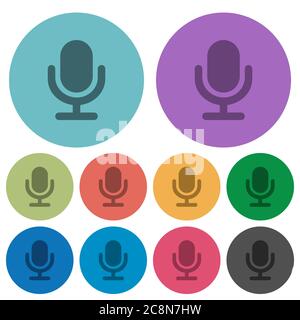 Color microphone flat icon set on round background. Stock Vector