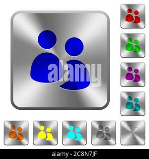 Engraved user group icons on rounded square steel buttons Stock Vector
