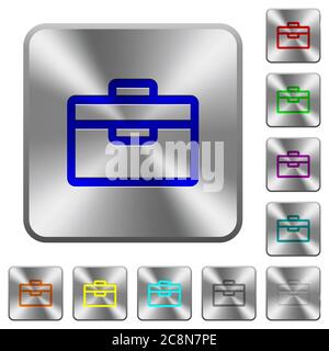 Engraved toolbox icons on rounded square steel buttons Stock Vector