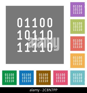 Binary code flat icon set on color square background. Stock Vector