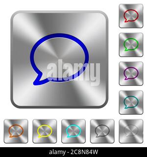 Engraved comment icons on rounded square steel buttons Stock Vector