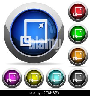 Set of round glossy maximize window buttons. Arranged layer structure. Stock Vector