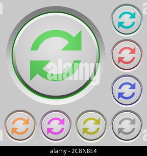 Set of color refresh sunk push buttons. Stock Vector