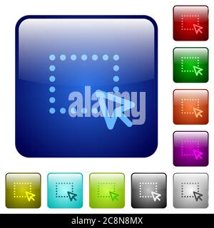 Set of drag color glass rounded square buttons Stock Vector
