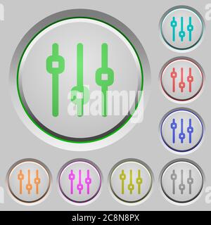 Set of color Vertical adjustment sunk push buttons. Stock Vector