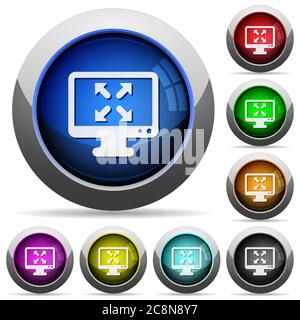 Set of round glossy Fullscreen view buttons. Arranged layer structure. Stock Vector