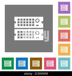 Rack servers flat icon set on color square background. Stock Vector