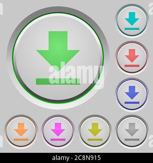 Set of color download sunk push buttons. Stock Vector
