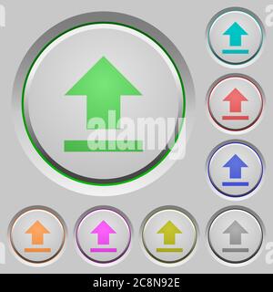 Set of color upload sunk push buttons. Stock Vector
