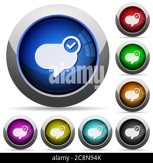 Set of round glossy Message sent buttons. Arranged layer structure. Stock Vector