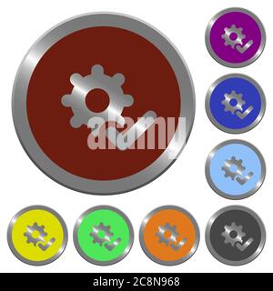 Set of color glossy coin-like settings ok buttons. Stock Vector