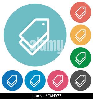 Flat tags icon set on round color background. Stock Vector