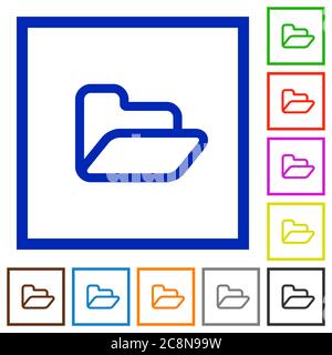 Set of color square framed folder flat icons on white background Stock Vector