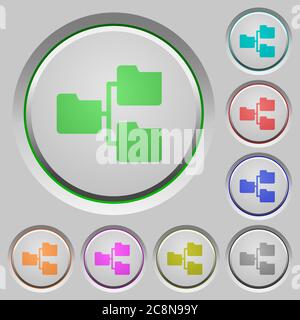 Set of color Shared folders sunk push buttons. Stock Vector
