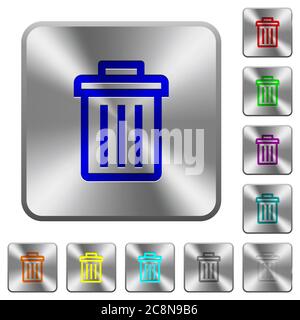Engraved delete icons on rounded square steel buttons Stock Vector