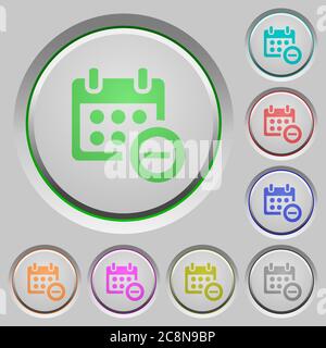 Set of color Remove from calendar sunk push buttons. Stock Vector