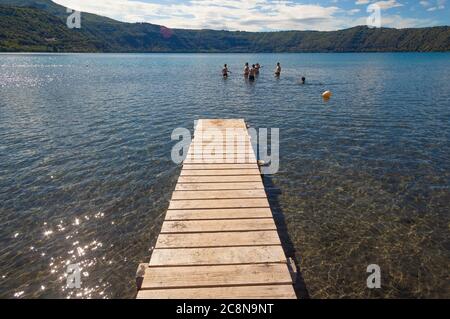 Wooden pier on Castel Gandolfo Lake near Rome, Italy Stock Photo